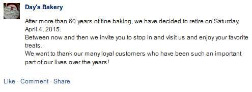 Days Bakery Closing