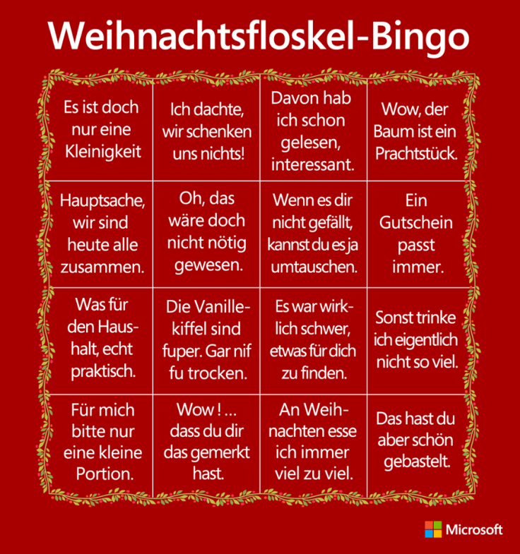 Christmas Cliche Bingo auf Deutsch
